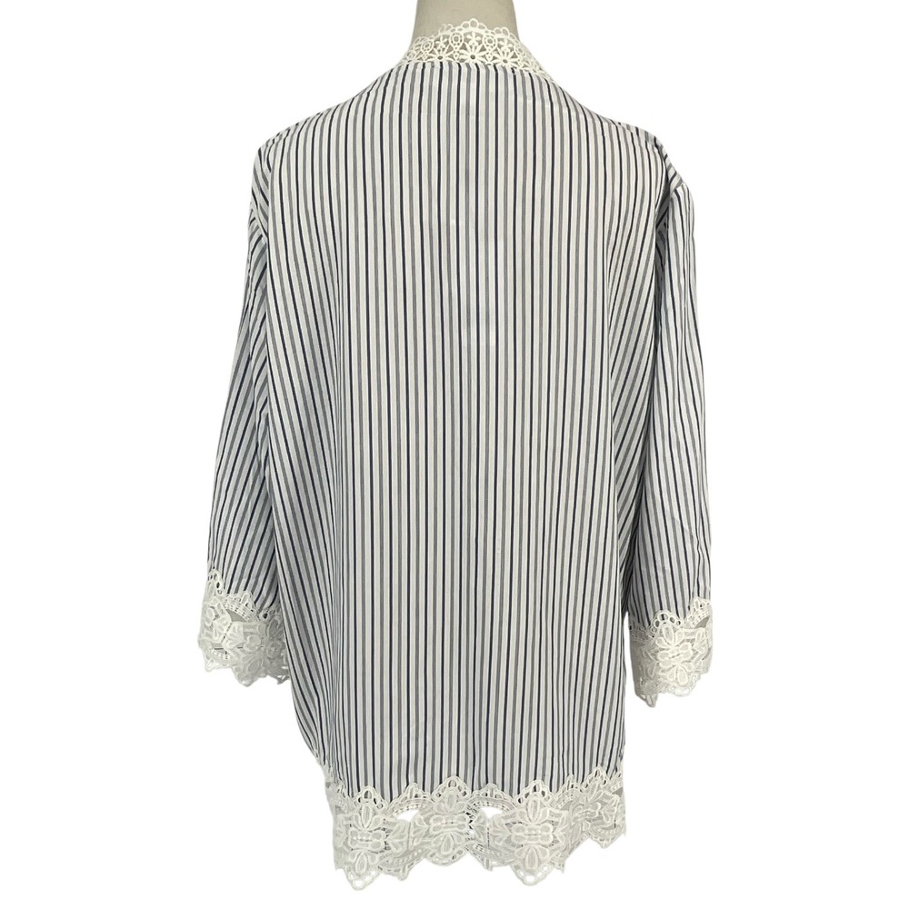 Chelsea & Theodore Woman Blue White Striped Lace Trim Tunic Top 1X Cottagecore - Picture 5 of 11